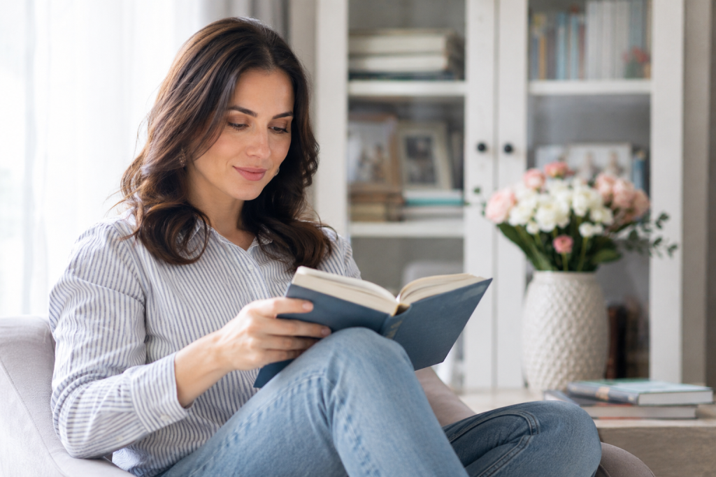 жінка читає книжку